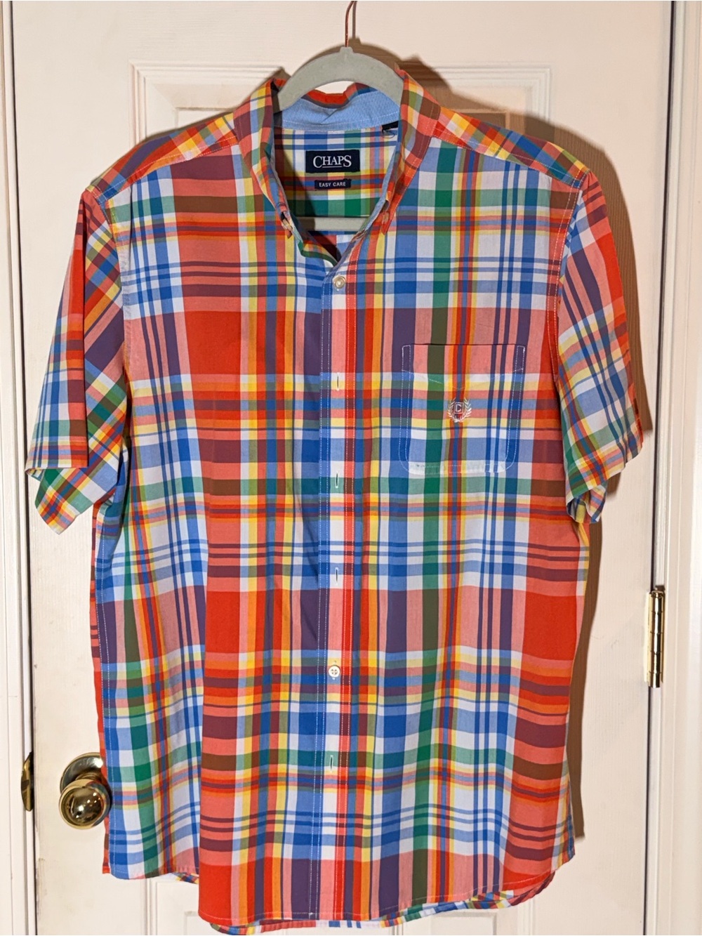 2 Large Chaps Men's Multicolor Plaid and blue plaid Short-Sleeve Button-Up Shirt